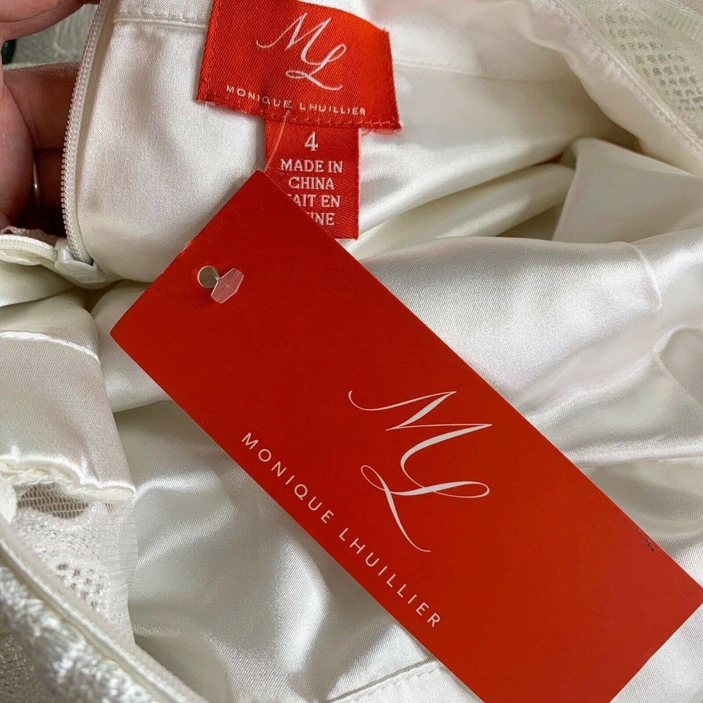 Monique Lhuillier Dress 4 Wht Lace Cocktail High Neck Structured 444209 NWT $598 - Picture 9 of 12